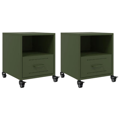 Tables de chevet 2 pcs vert olive 36x39x43,5 cm acier