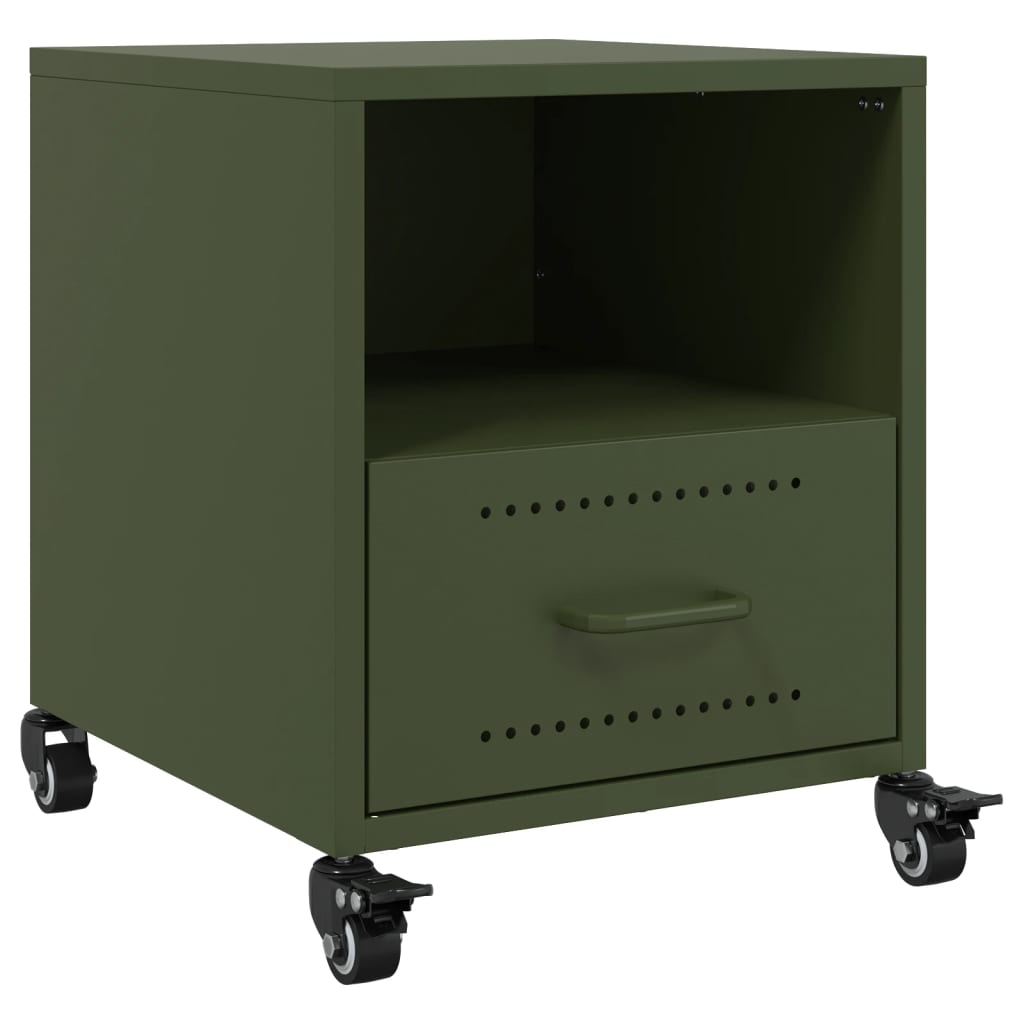 Tables de chevet 2 pcs vert olive 36x39x43,5 cm acier