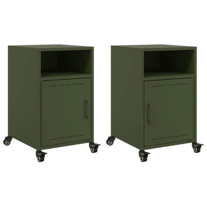 Tables de chevet 2 pcs vert olive 36x39x59 cm acier