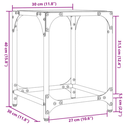 Table basse avec dessus en verre transparent 30x30x40 cm acier