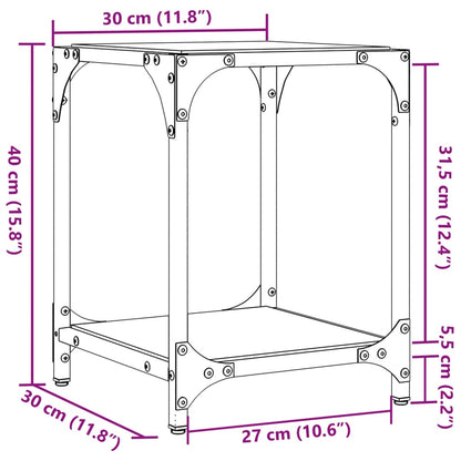 Table basse avec dessus en verre transparent 30x30x40 cm acier