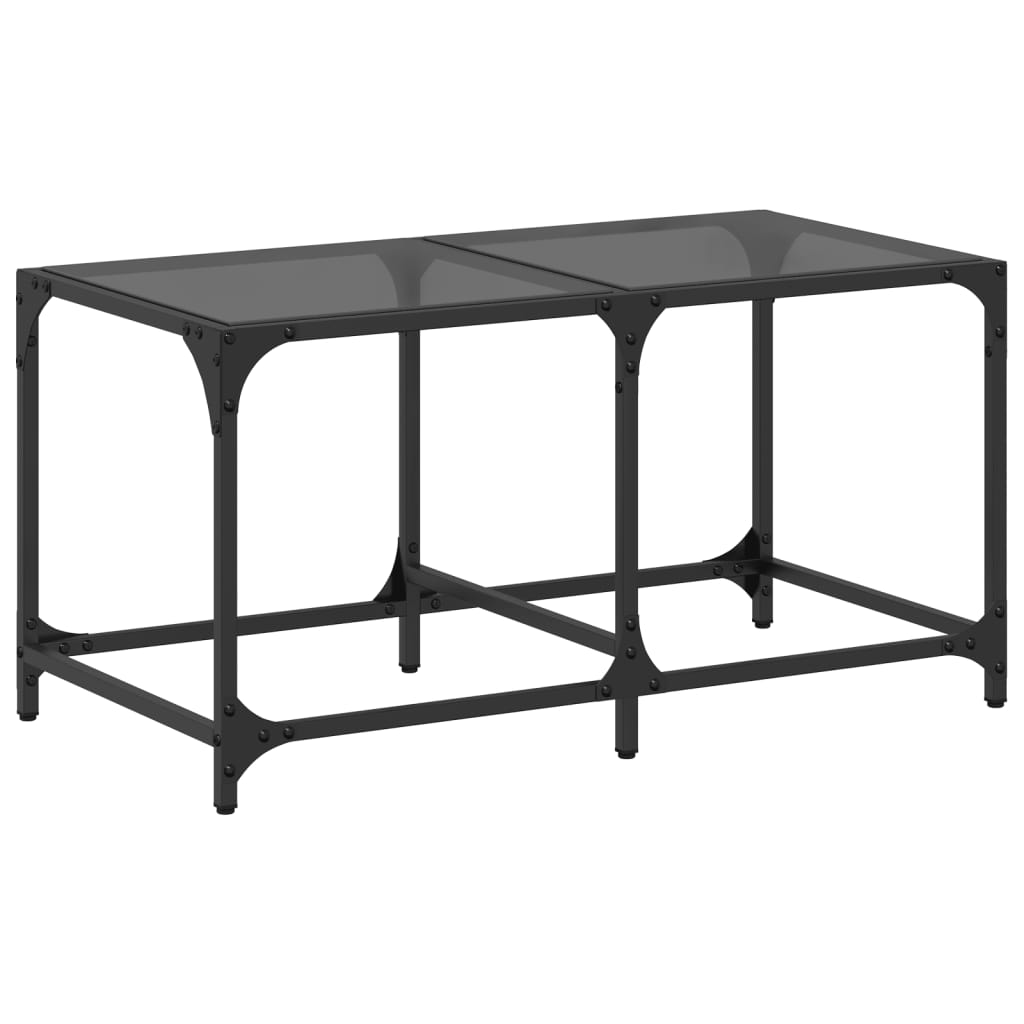 Table basse avec dessus en verre noir 78,5x40x40 cm acier