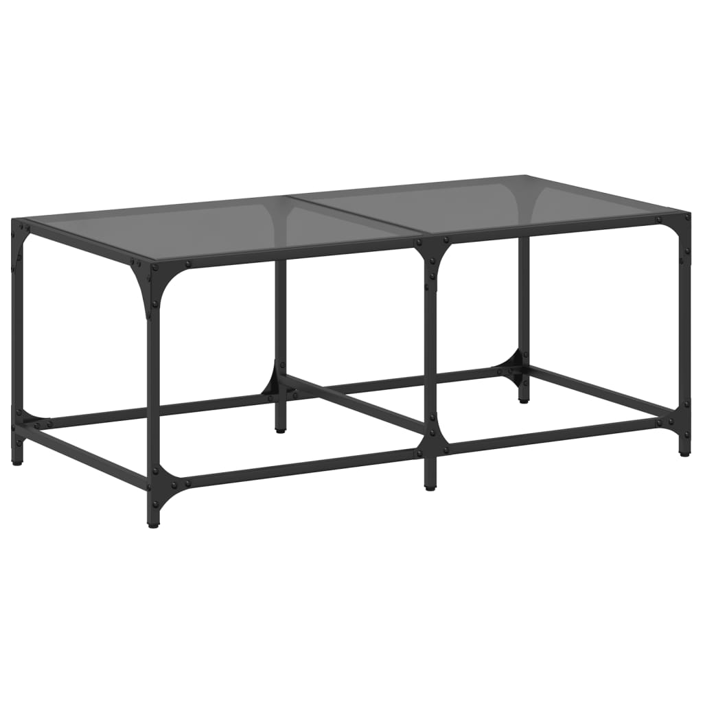 Table basse avec dessus en verre noir 98,5x50x40 cm acier