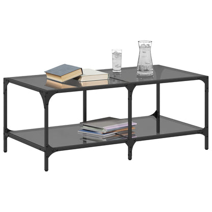 Table basse avec dessus en verre noir 98,5x50x40 cm acier