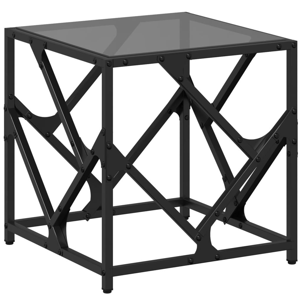 Table basse avec dessus en verre noir 40x40x41 cm acier