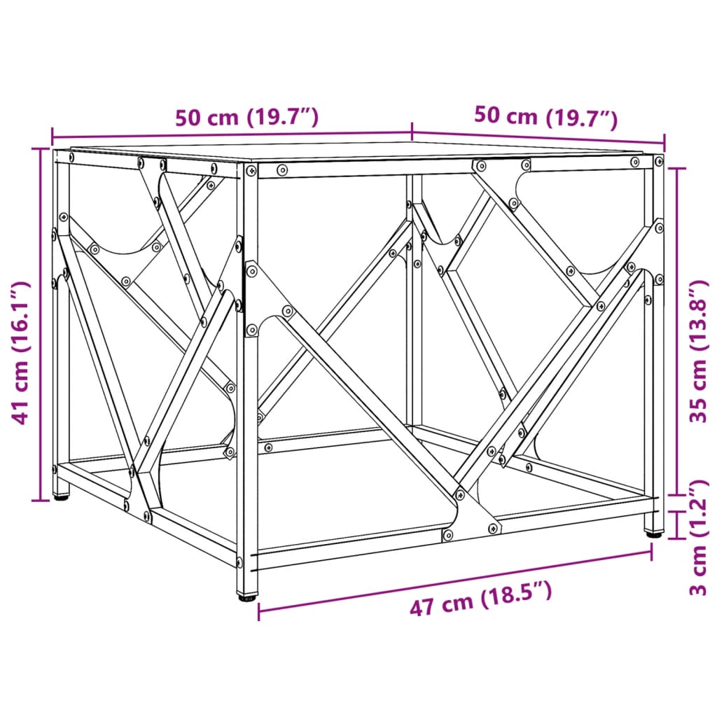 Table basse avec dessus en verre transparent 50x50x41 cm acier