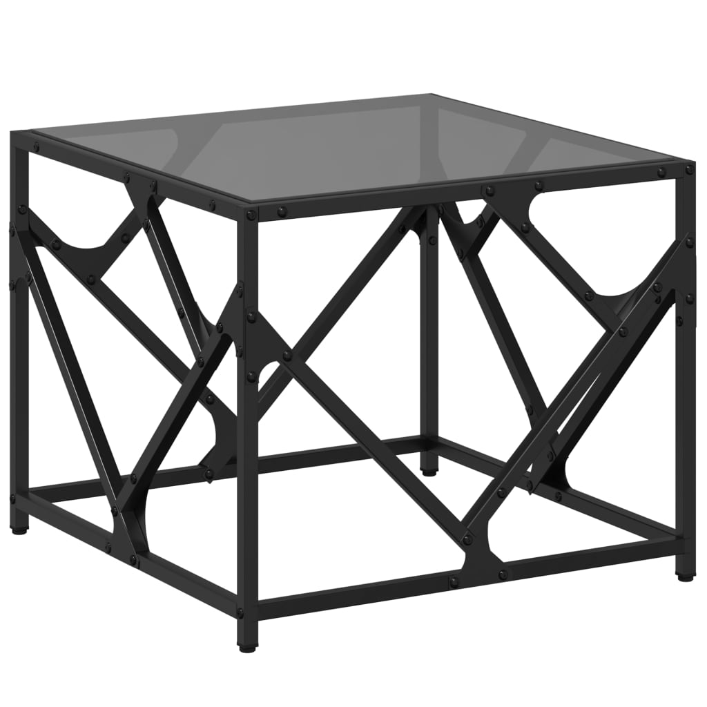 Table basse avec dessus en verre noir 50x50x41 cm acier