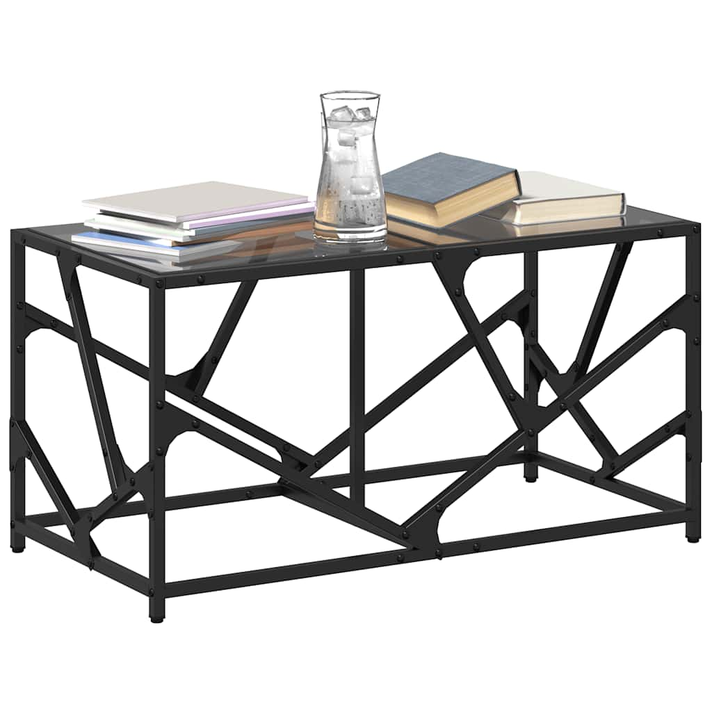 Table basse avec dessus en verre noir 78,5x40x41 cm acier