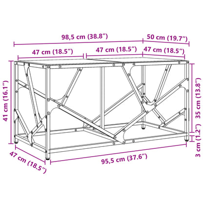 Table basse avec dessus en verre transparent 98,5x50x41cm acier