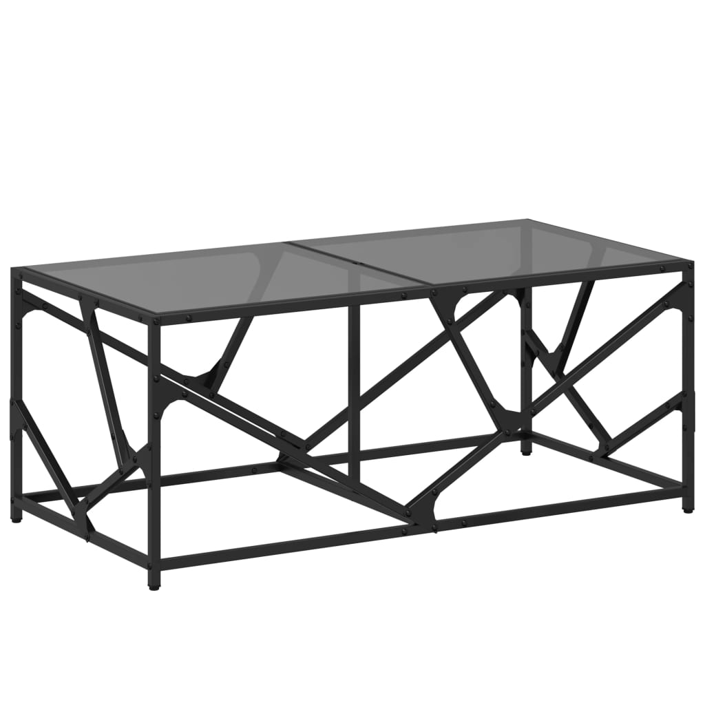 Table basse avec dessus en verre noir 98,5x50x41 cm acier