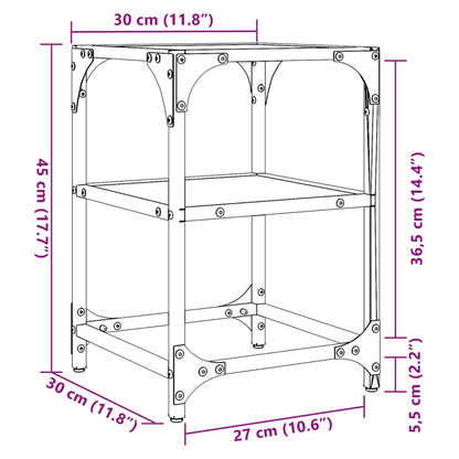 Table basse avec dessus en verre transparent 30x30x45 cm acier