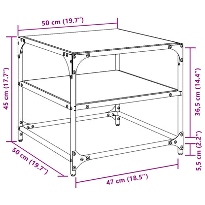 Table basse avec dessus en verre noir 50x50x45 cm acier