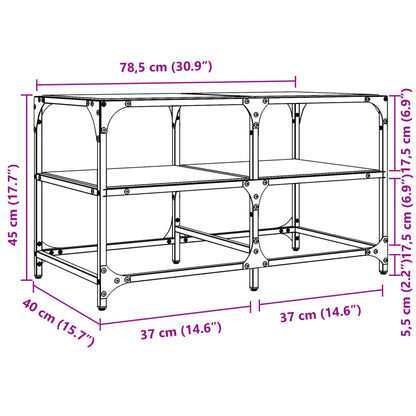 Table basse avec dessus en verre transparent 78,5x40x45cm acier