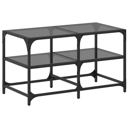 Table basse avec dessus en verre noir 78,5x40x45 cm acier