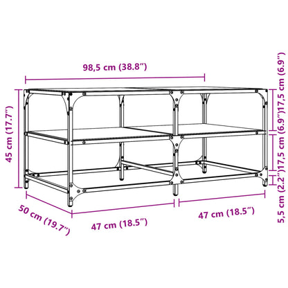 Table basse avec dessus en verre transparent 98,5x50x45cm acier