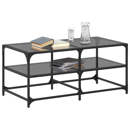 Table basse avec dessus en verre noir 98,5x50x45 cm acier