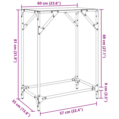 Table console avec dessus en verre transparent 60x35x81cm acier