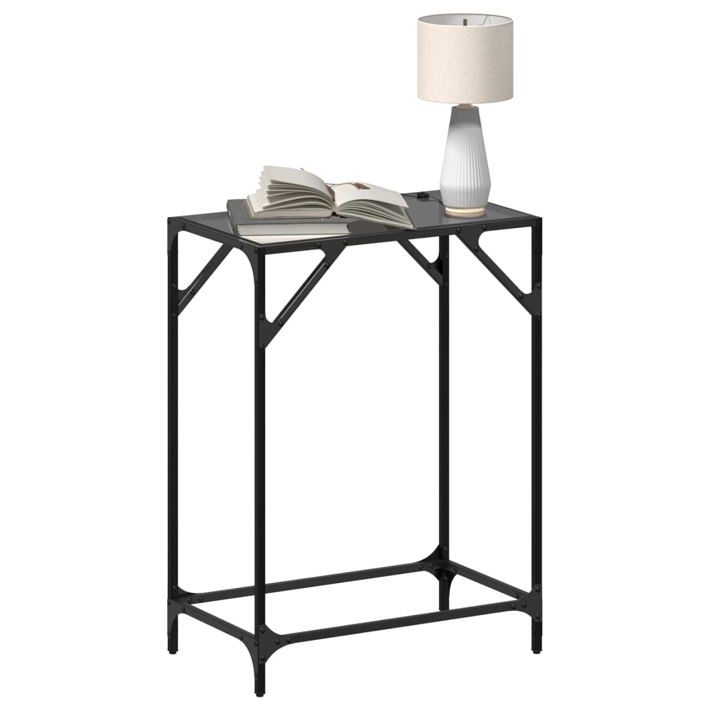 Table console avec dessus en verre noir 60x35x81 cm acier