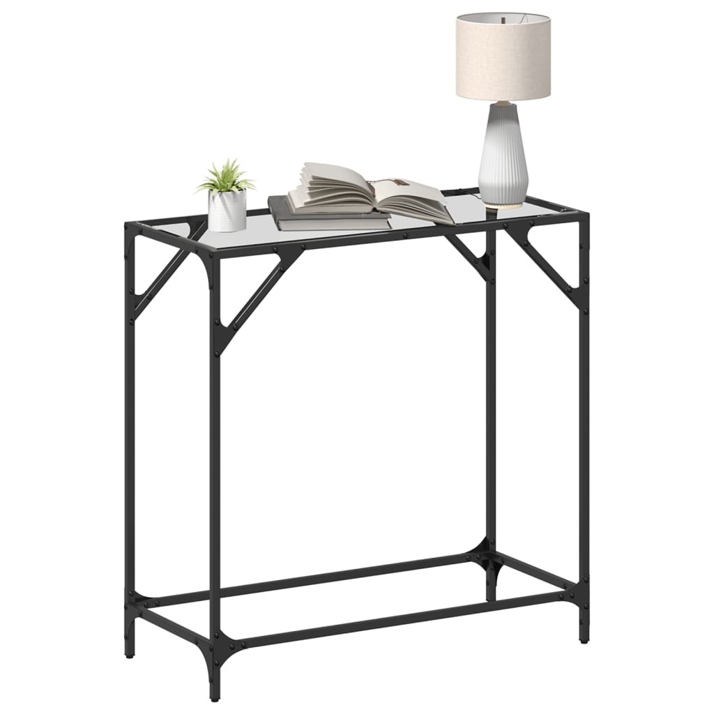 Table console avec dessus en verre transparent 80x35x81cm acier