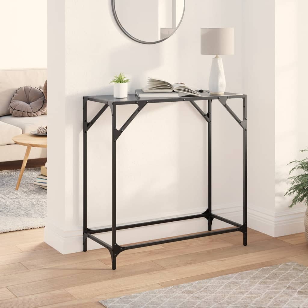 Table console avec dessus en verre noir 80x35x81 cm acier