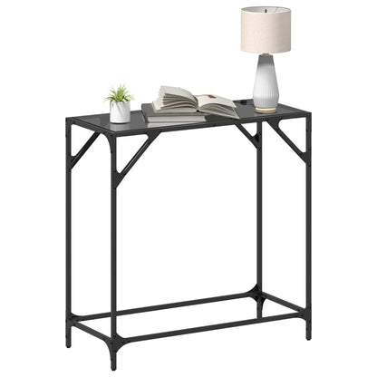 Table console avec dessus en verre noir 80x35x81 cm acier