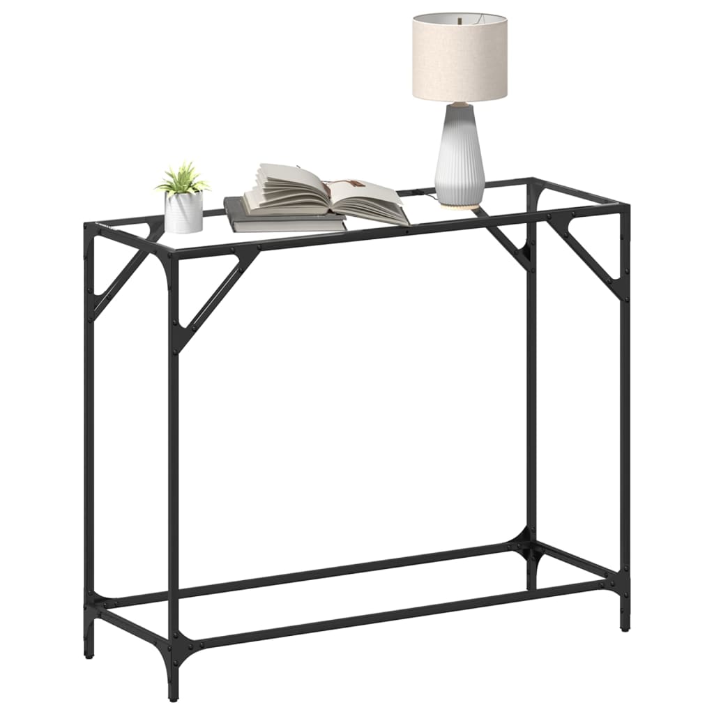 Table console avec dessus en verre transparent 98x35x81cm acier