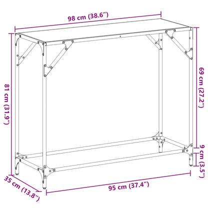 Table console avec dessus en verre transparent 98x35x81cm acier