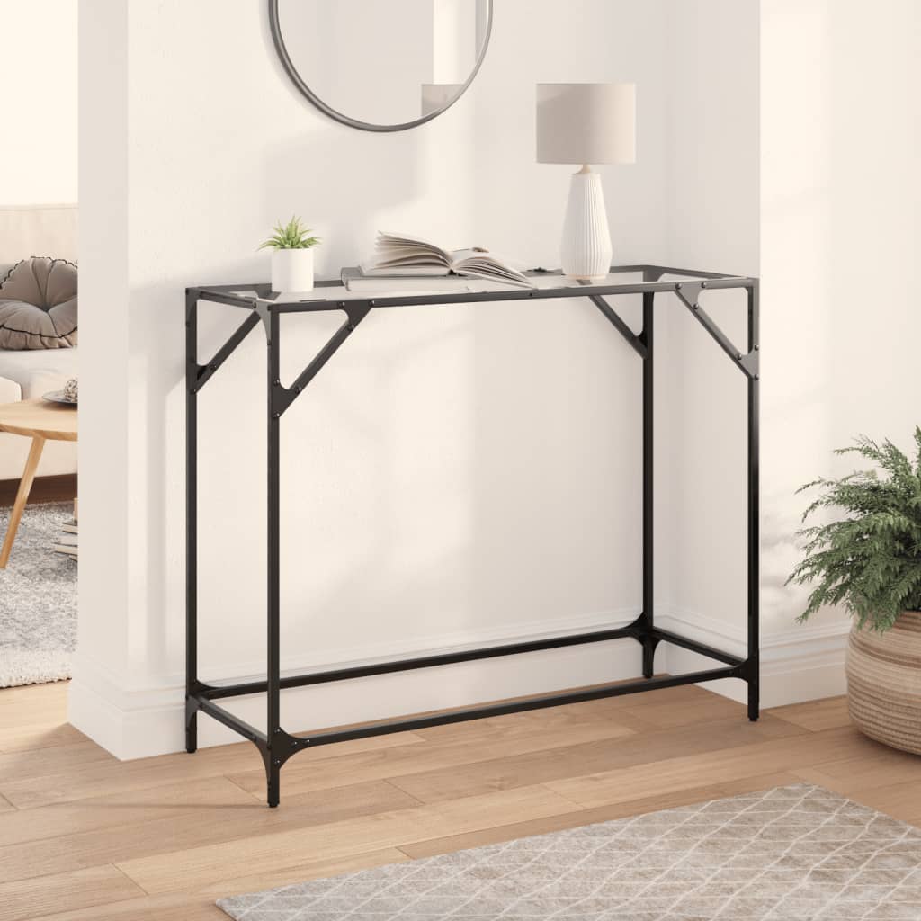 Table console avec dessus en verre transparent 98x35x81cm acier