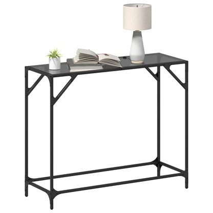 Table console avec dessus en verre noir 98x35x81 cm acier