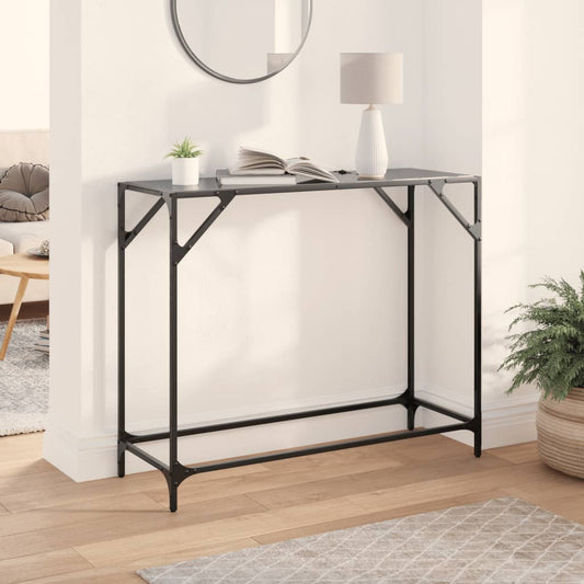 Table console avec dessus en verre noir 98x35x81 cm acier