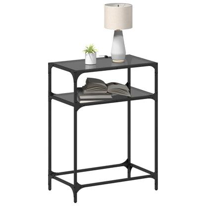 Table console avec dessus en verre noir 60x35x81 cm acier