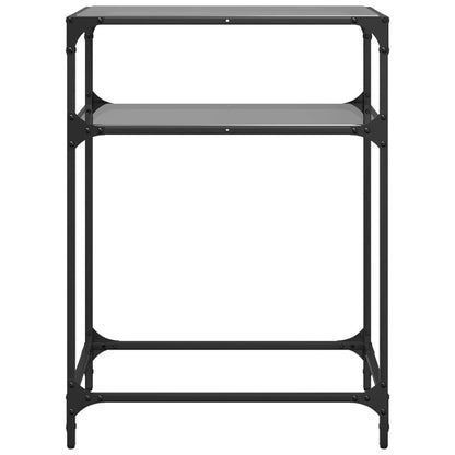 Table console avec dessus en verre noir 60x35x81 cm acier