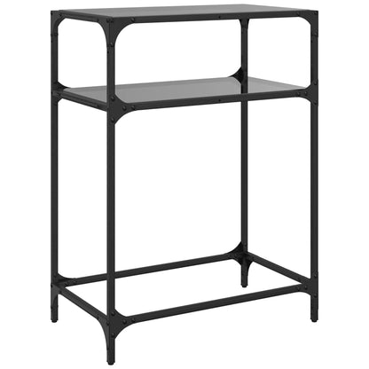 Table console avec dessus en verre noir 60x35x81 cm acier