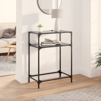 Table console avec dessus en verre noir 60x35x81 cm acier