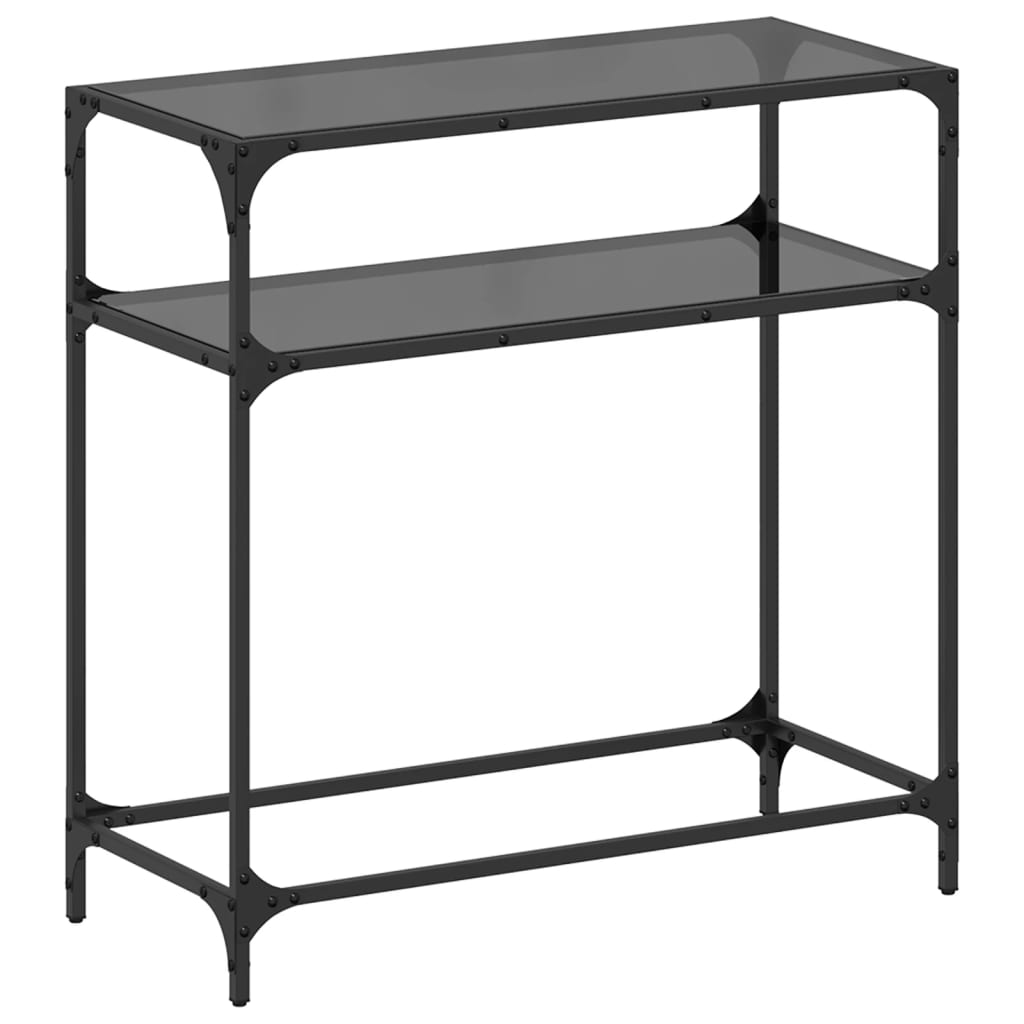 Table console avec dessus en verre noir 80x35x81 cm acier