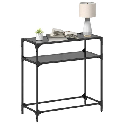 Table console avec dessus en verre noir 80x35x81 cm acier