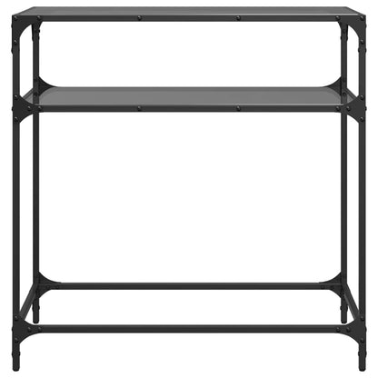 Table console avec dessus en verre noir 80x35x81 cm acier