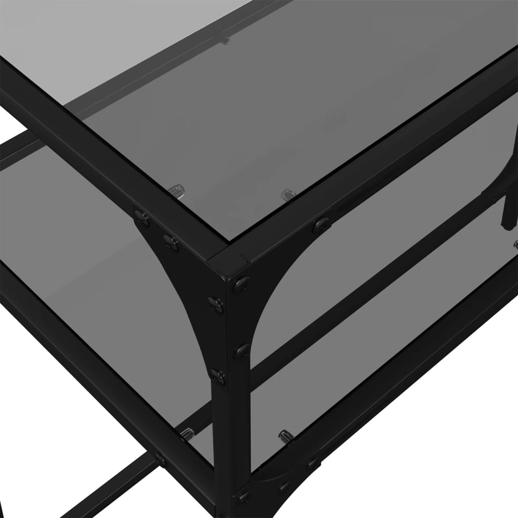 Table console avec dessus en verre noir 80x35x81 cm acier