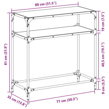 Table console avec dessus en verre noir 80x35x81 cm acier