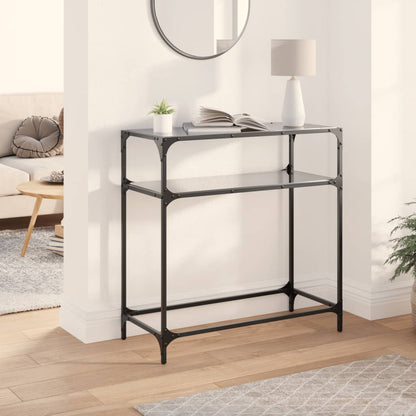 Table console avec dessus en verre noir 80x35x81 cm acier