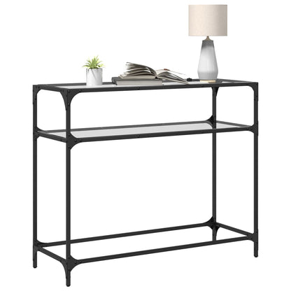 Table console avec dessus en verre transparent 98x35x81cm acier