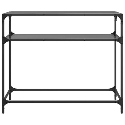 Table console avec dessus en verre noir 98x35x81 cm acier