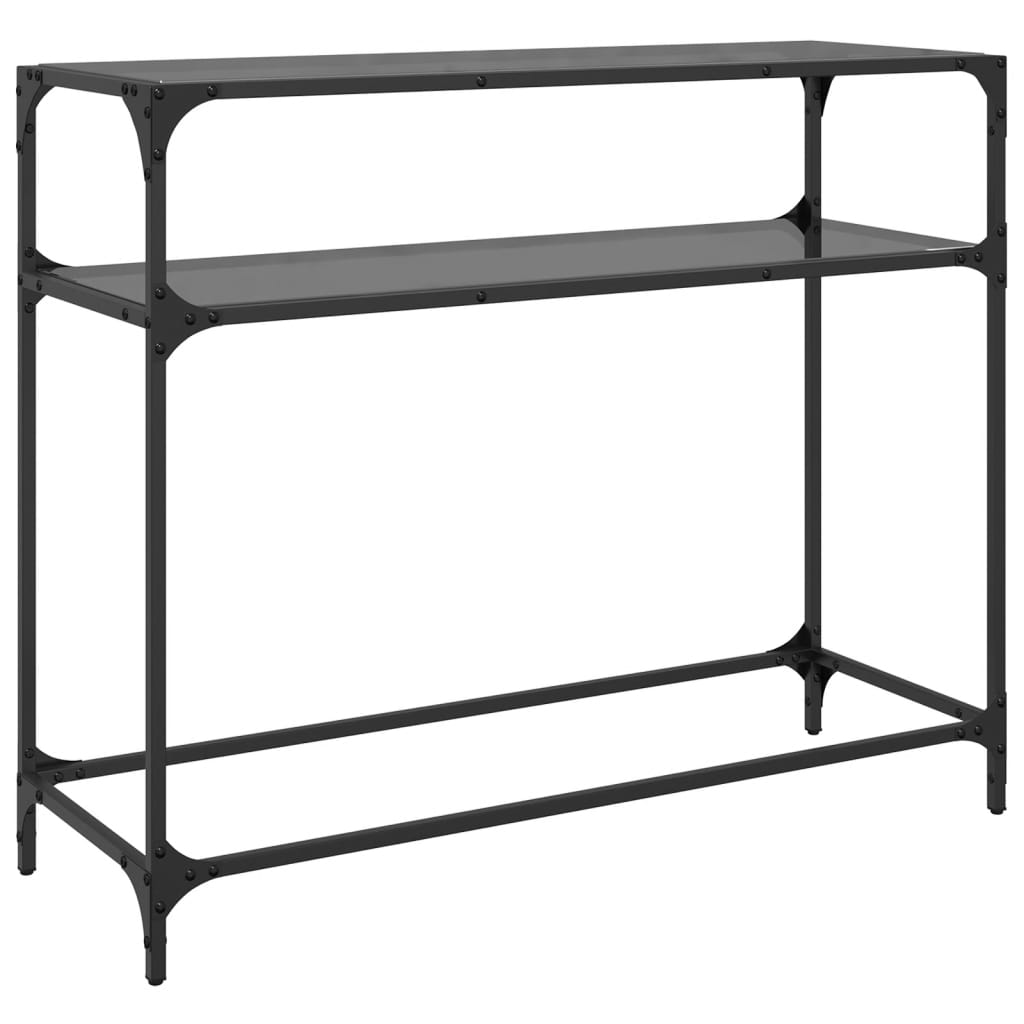 Table console avec dessus en verre noir 98x35x81 cm acier