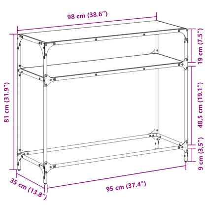 Table console avec dessus en verre noir 98x35x81 cm acier