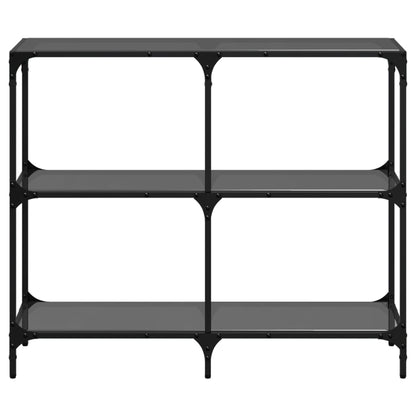 Table console avec dessus en verre noir 98x30x81 cm acier