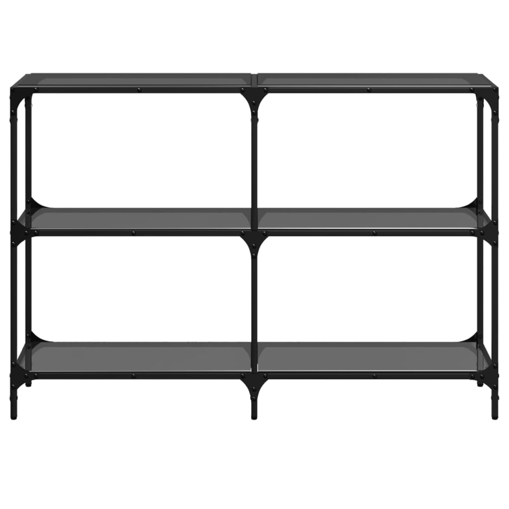 Table console avec dessus en verre noir 118,5x30x81 cm acier