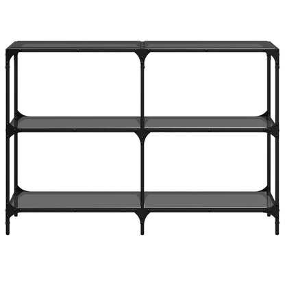 Table console avec dessus en verre noir 118,5x30x81 cm acier