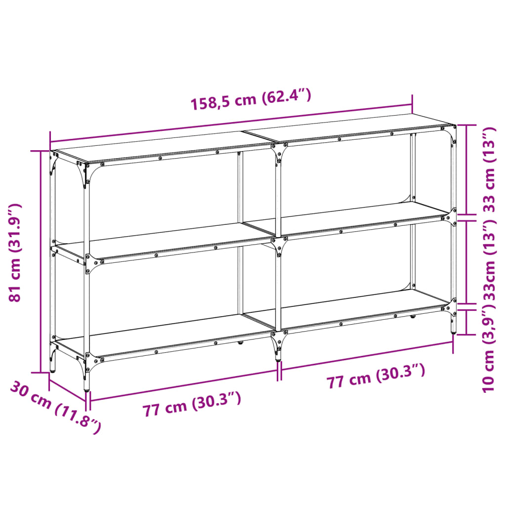 Table console avec dessus en verre transparent 158,5x30x81 cm