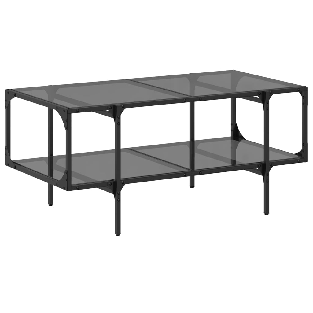 Table basse avec dessus en verre noir 98,5x50x45 cm acier