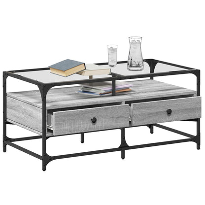 Table basse avec dessus en verre sonoma gris 98,5x50x45cm acier